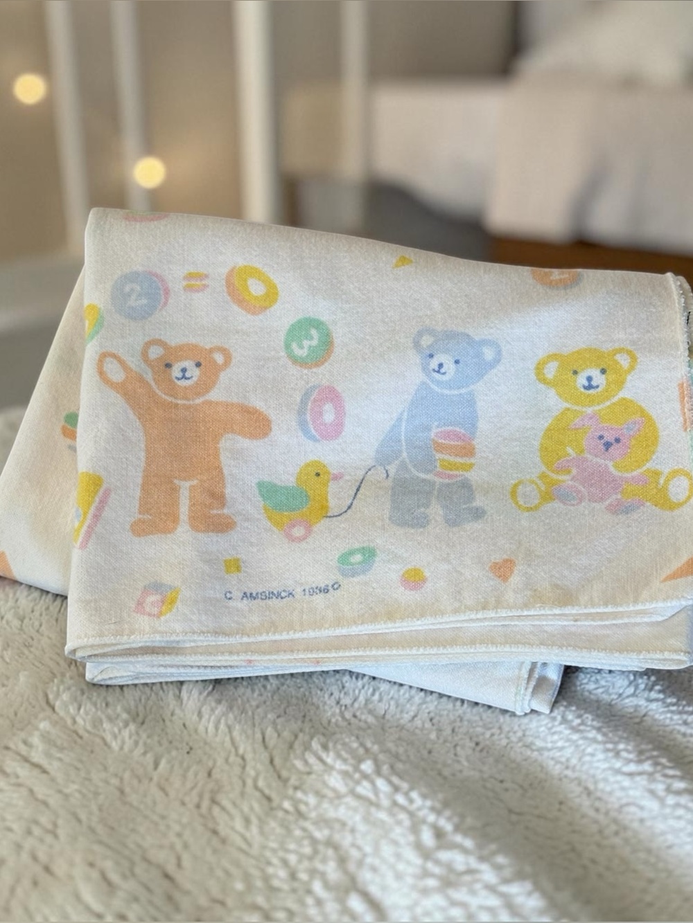 1980 Beacon Cotton Flannel Baby Receiving Blanket Lovey Security Teddy Bears